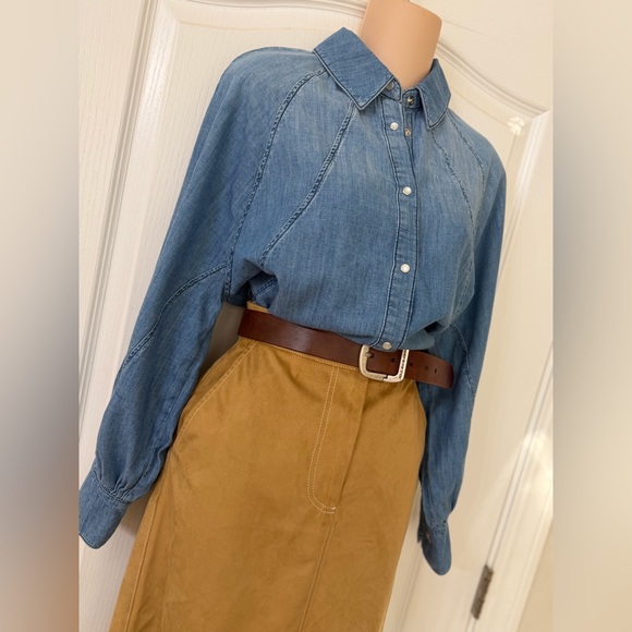 Staud Caramel Tan Poly Suede Retro Midi Maxi Pencil Column Skirt, Size 2 EUC - Picture 14 of 15